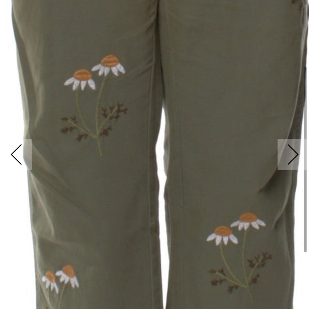 The great Olive Green Embroidered Floral Crop Pants